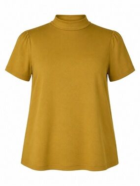 NLT Mustard Mock Neck Short Sleeve Top Size Large NWOT Made in USA